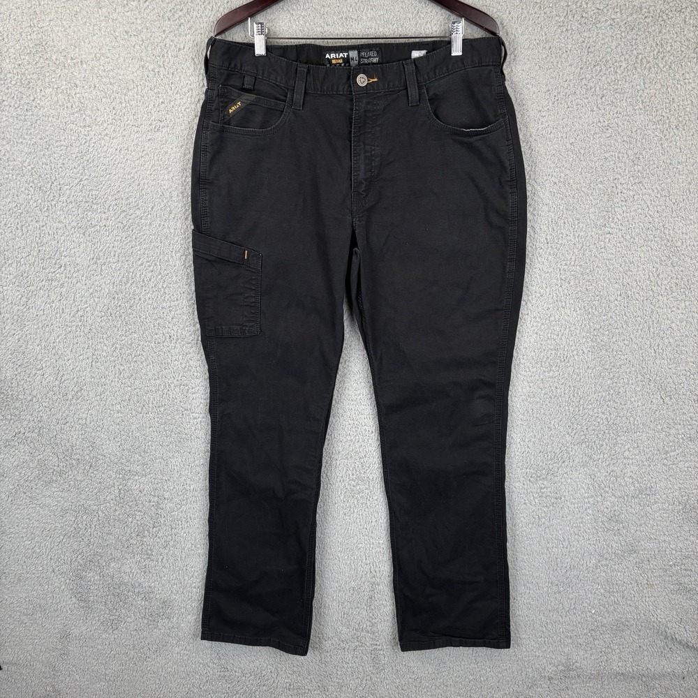 Ariat Rebar M4 Relaxed Straight Cargo Jeans 38x34 Black Utility Pants Workwear